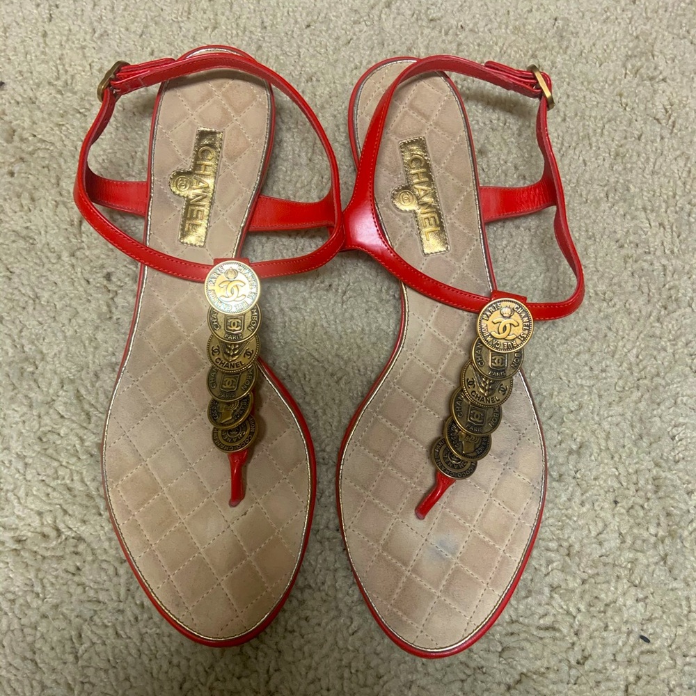 Chanel Rue Cambon Sandals Red Coin 39.5